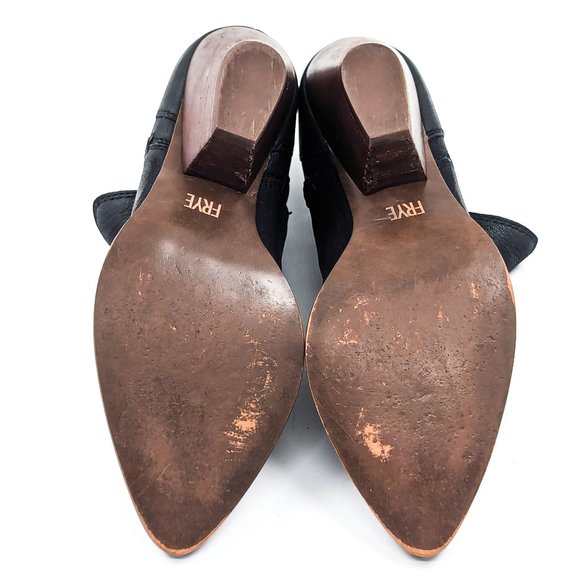 Frye Women Reina Cut Out Black Leather Western Cowboy Ankle Suede boots size 7 - Picture 6 of 12